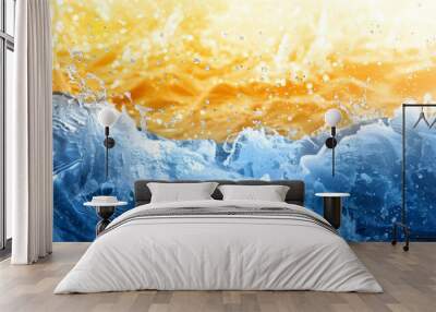 abstract sun and ocean wave texture blue and yellow transparent png isolated banner graphic resource as background for sun river wave water sports abstract graphics header backdrop Wall mural