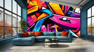 Abstract urban street art graffiti style vector illustration template background in colorful cyber metaverse theme. Wall mural