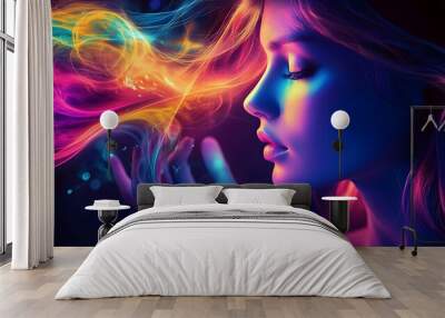 Abstract Woman With Colorful Aura. Wall mural