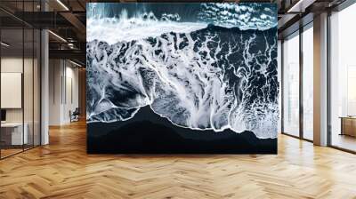 Aerial Photography of Waves crashing on a black sand beach in Iceland Wall mural