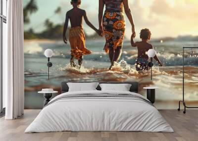 african family at the beach Wall mural