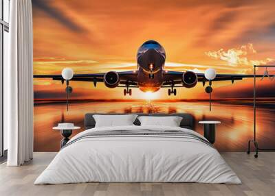 Airplane Taking Off at Sunset Wall mural