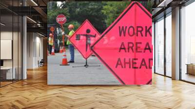 Construction Work Sign, Flaggers and Cones Wall mural