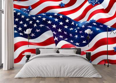 American flags with festive decorations for Memorial Day celebration, perfect design for national holiday banners or social media promotions Wall mural