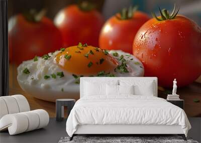 an egg served with tomatoes Wall mural