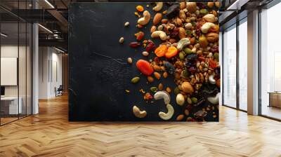 an exotic dry fruits mix, blank dark background, Wall mural