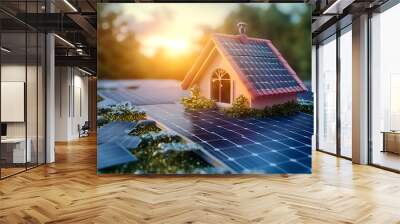 An illustrative concept of solar energy as a cost-effective and money-saving alternative for reducing electricity bills, highlighting the financial benefits of sustainable power solutions. Wall mural