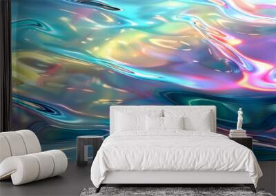 an iridescent holographic colored super smooth shiny black calm ocean texture pattern, background Wall mural