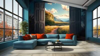 An open door showing the path to a new land. Wall mural