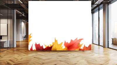 Autumn seamless transparent background with long horizontal border made of falling autumn golden, red and orange colored leaves isolated on transparent background. Hello autumn png Wall mural