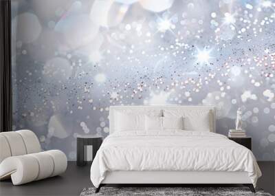 background of abstract glitter lights. silver and white. de-focused Wall mural