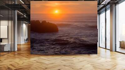 USA, Oregon, Yachats, Sunset over basalt sea stacks. Wall mural