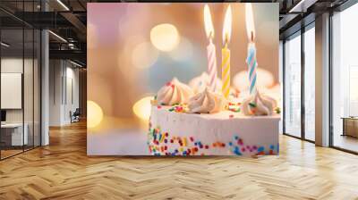 beautiful birthday cake with candles Wall mural