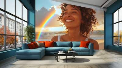 beautiful brown woman on the beach  Wall mural