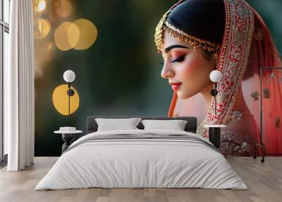 Beautiful indian bride in traditional indian wedding dress.Traditional indian wedding. Wall mural