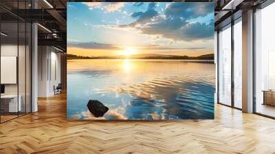 Beautiful nature sunet blue sky and the river make you relax. Creative banner. Copyspace image Wall mural