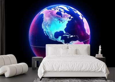 beautiful neon hologram globe planet earth Wall mural