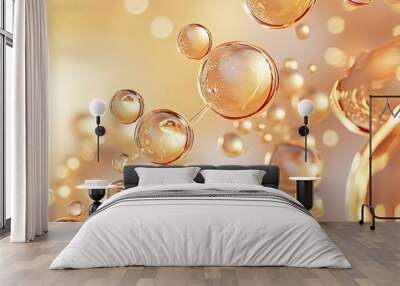 Beige color close up of shiny face serum molecules Wall mural