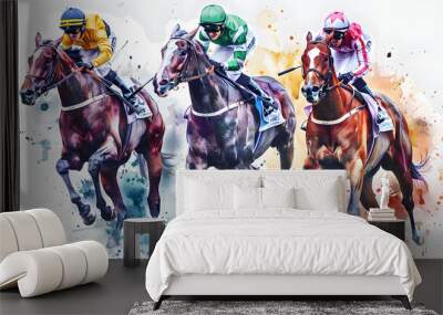 black and white background. horse racing sketch. horse racing tournament. equestrian sport. illustration of ink paints. Wall mural