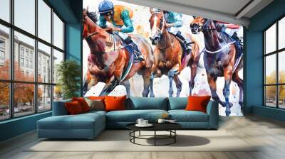 black and white background. horse racing sketch. horse racing tournament. equestrian sport. illustration of ink paints. Wall mural