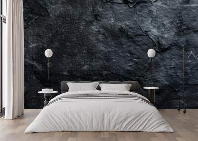 black concrete wall , grunge stone texture , dark gray rock surface background panoramic wide banner Wall mural