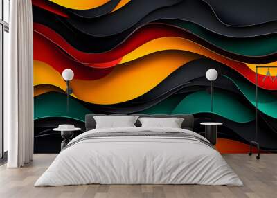 Black History Month color background. Abstract paper cut style composition with layers of geometric. Wall mural