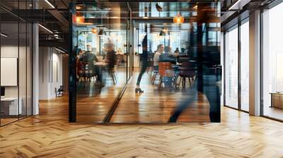 Blurred office with people working behind glass wall Wall mural