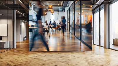 Blurred office with people working behind glass wall Wall mural