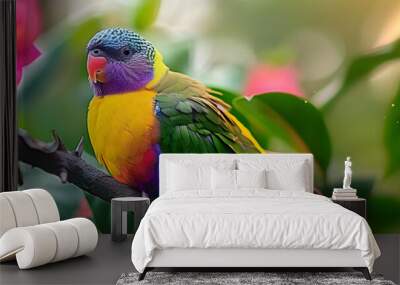 Bright exotic bird in a tropical garden, sunlight. Wall mural