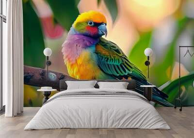 Bright exotic bird in a tropical garden, sunlight. Wall mural