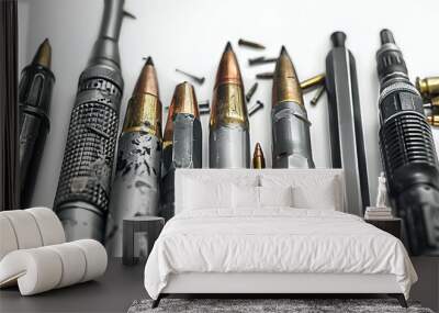 Bullet and pens on white background. Freedom of the press is at risk concept. World press freedom day concept Wall mural