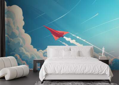 cartoon paper plane making loop Wall mural