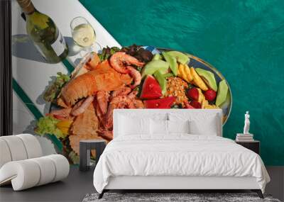 fruit and seafood platter with wine Wall mural