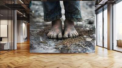 child's dirty feet. poorness concept Wall mural