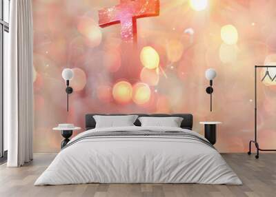 christian cross on a soft bokeh background AI Wall mural