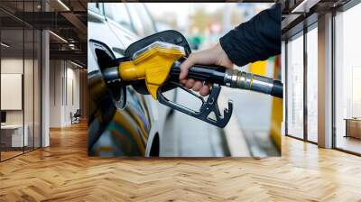 Close-up of Hand Fueling Car with Green Gas Pump Wall mural