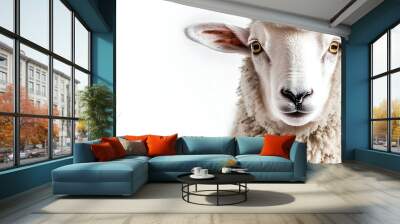 Close up view of sheep featured in a studio setting with a white background ideal for incorporating a copy space image Wall mural