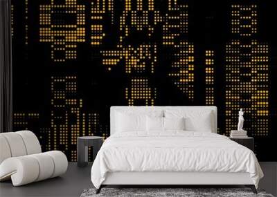 coded linear halftone yellow gold dots of differing sizes in rows on a plain black background Wall mural