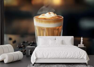 coffee in clear glass with milk foam by Barista Wall mural