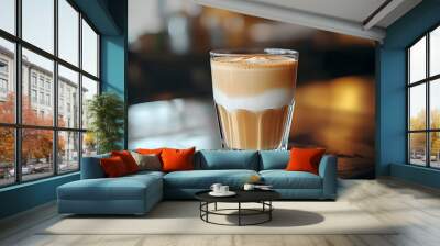 coffee in clear glass with milk foam by Barista Wall mural