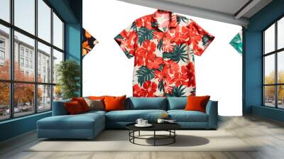 Collection of Colorful Hawaiian Shirts on Transparent Background Wall mural