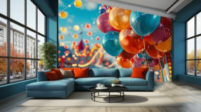 Colorful balloons at a funfair event Wall mural