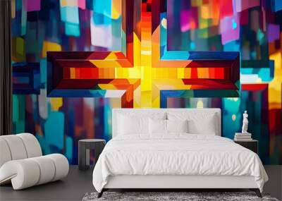 Colorful Easter abstract cross background. Wall mural