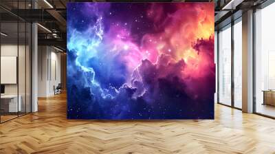 colorful space galaxy cloud nebula stary night cosmos universe science astronomy supernova background wallpaper AI Wall mural