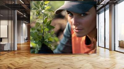 Cooperative woman, volunteer gardening against climate change Wall mural