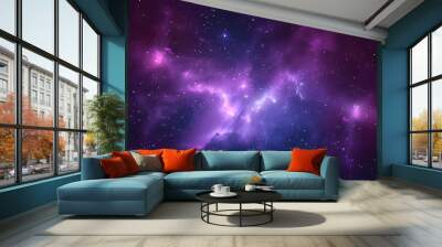 Cosmos background. Realistic purple galaxy with shining stars. Fantasy universe with constellation. Color milky way. Beautiful nebula wallpaper. Vector illustration. Wall mural