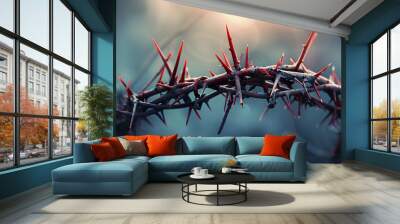 Crown of thorns on blurred background Wall mural