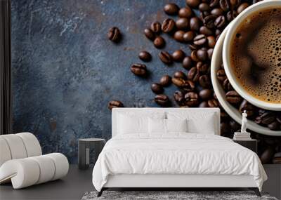 Cup of coffee with roasted coffee beans Wall mural