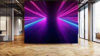 dark abstract background with neon lines glow Wall mural