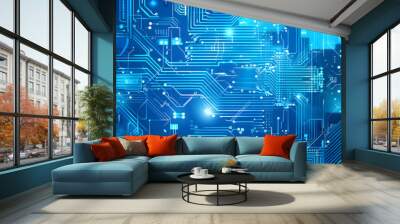 design a blueish background image incorporating circuit boards Wall mural